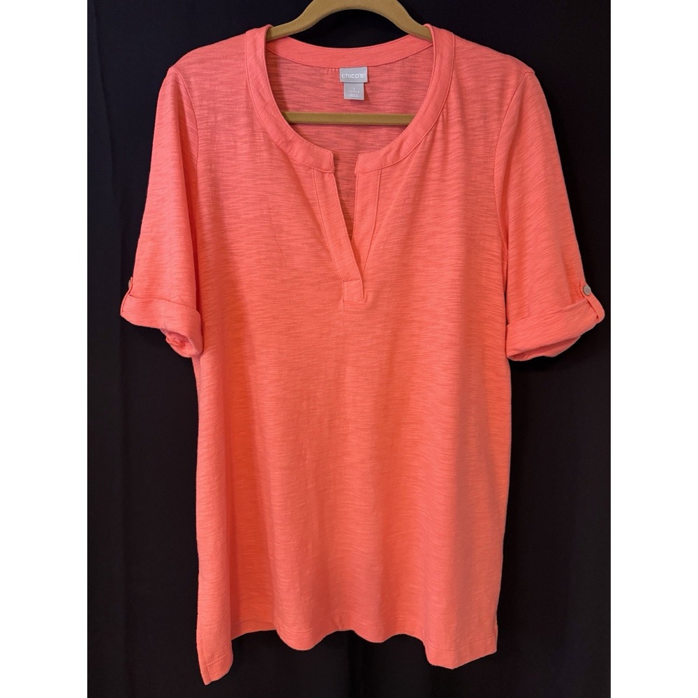 Women's Short Sleeve Top Chico's Cotton & Modal Salmon Casual Size 1